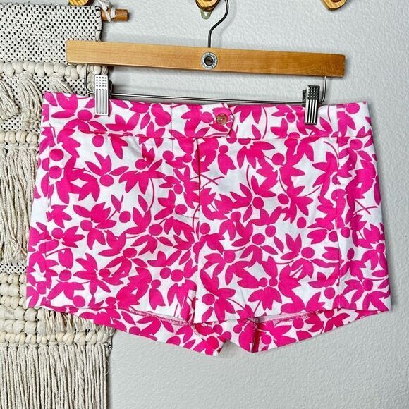 J. Crew Stretch Fit Chino Pink Floral Leaf Print Shorts Size 4 - Picture 1 of 5